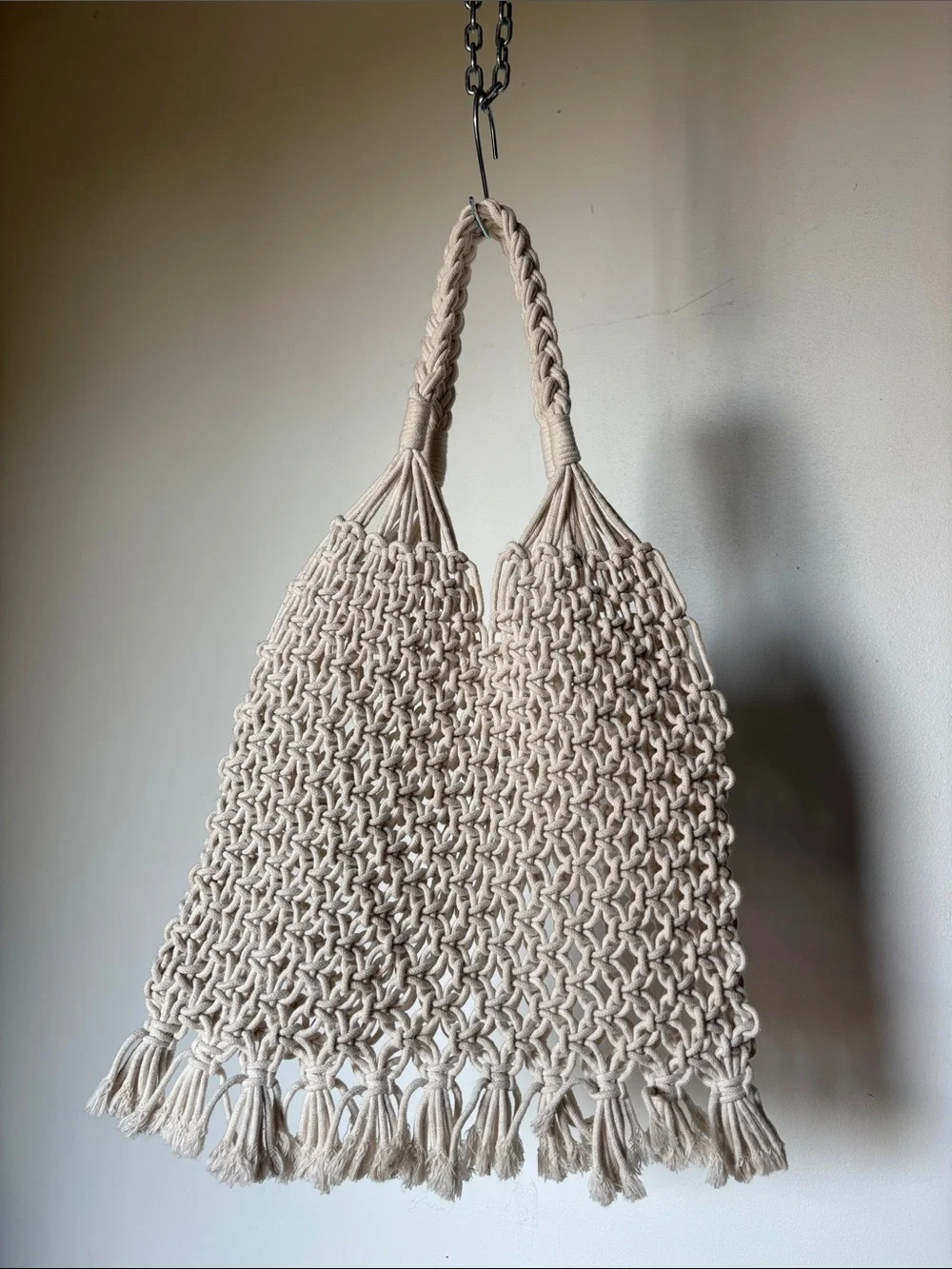 Vintage Cream Macramé Satchel Handmade 70’s